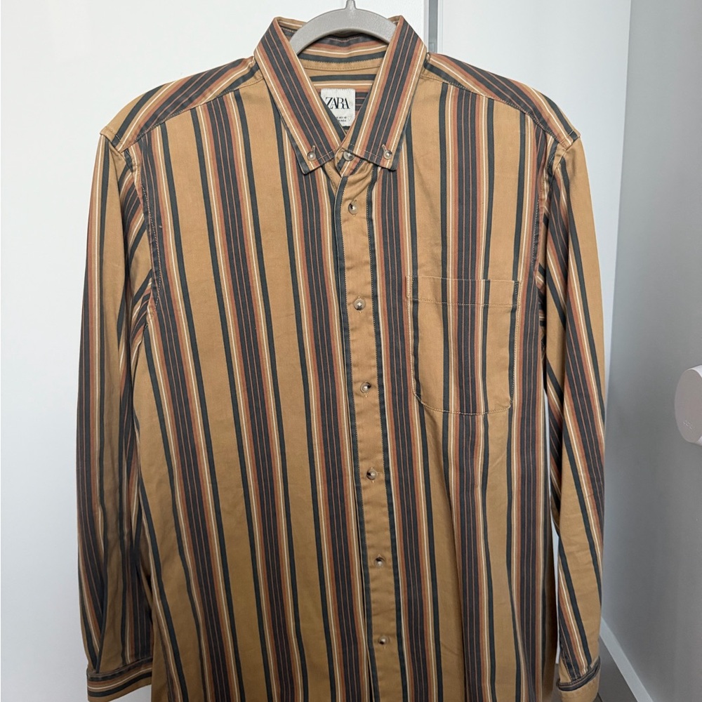 Zara Men's Multicolor Striped Button Down Shirt